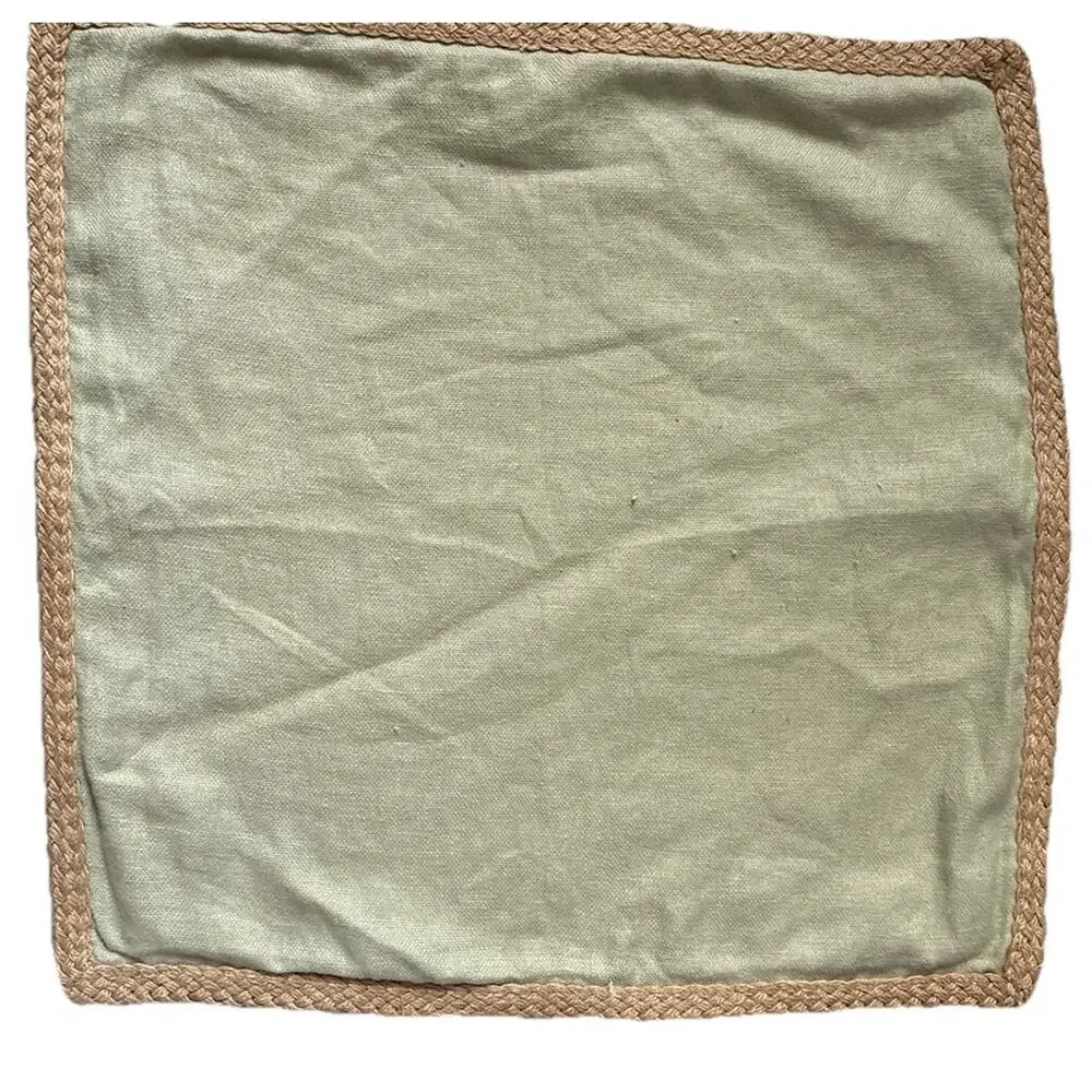 Pottery Barn Jute Braid Trim Linen Pillow Cover Sham Sage Green Square 20x20